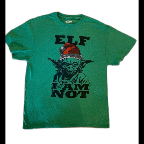Star Wars T-Shirt  Yoda “Elf I Am Not” Men’s Christmas Green Size Large - Picture 2 of 9
